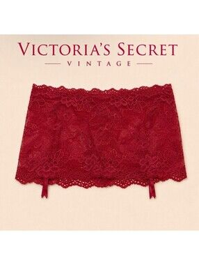 Vintage Y2K Victoria’s Secret Red Lace Garter Thong Skirt Size Medium NWT